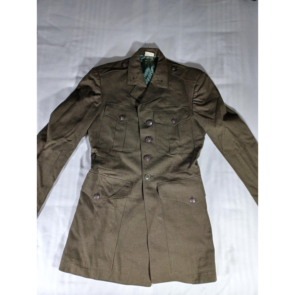 Vintage Military Dress Jacket Mens 38L Green 4 Button Long Uniform Coat